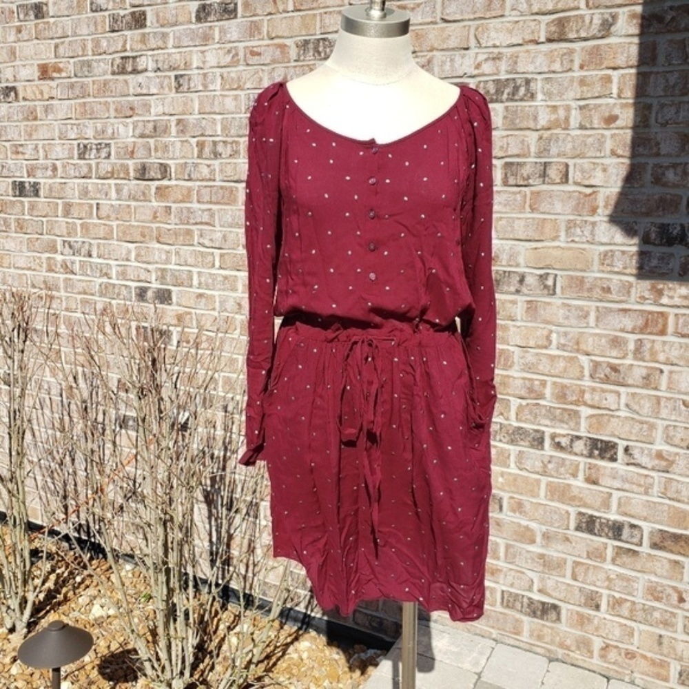 Rebecca Taylor Studded Drawstring Dress Maroon 8